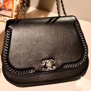 Chanel LIMITED Ed. Black lamb skin saddle bag, silver hardware